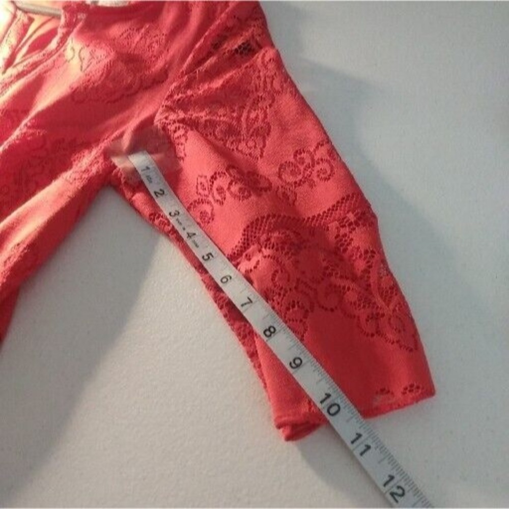 db Women's Size14 Lace Dress Tangerine Orange 3/4 Sleeve Knee Length - Picture 8 of 9